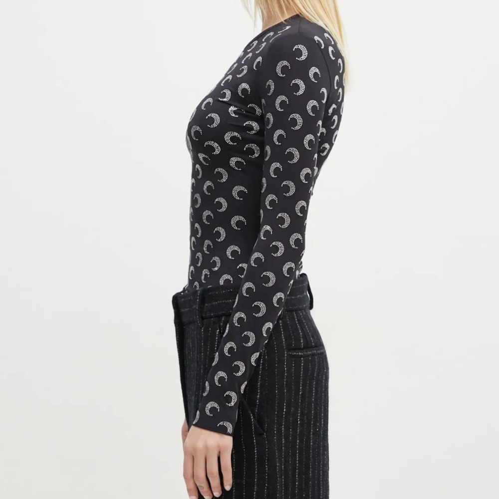 MARINE SERRE All Over Moon Black Second Skin Long Sleeve T-Shirt - Picture 3 of 8